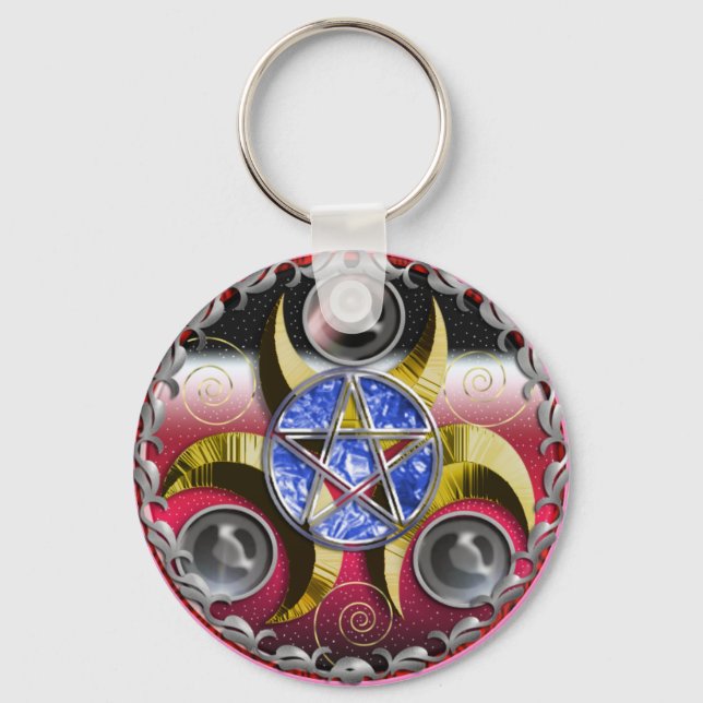 triple moon pentacle key ring (Front)