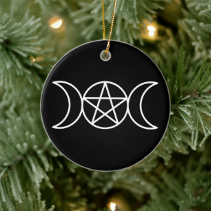 Triple Moon Pentagram  Ceramic Ornament