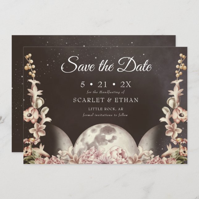 Triple Moon Phase Boho Floral Handfasting Save The Date (Front/Back)