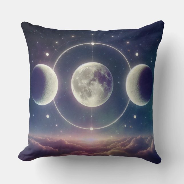 Triple Moon Phases  – Celestial Lunar Throw Pillow (Front)