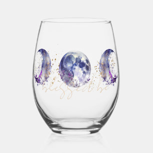 Triple Moon Purple and Gold Wine Tumbler Stemless Wine Glass