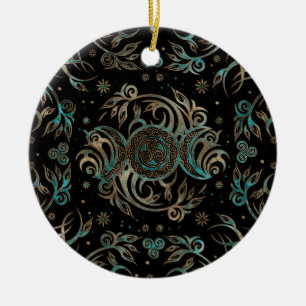 Triple Moon Shimmering Teal Ceramic Ornament