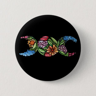 Triple Moon Symbol Bloom 6 Cm Round Badge