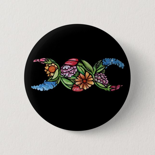 Triple Moon Symbol Bloom 6 Cm Round Badge (Front)