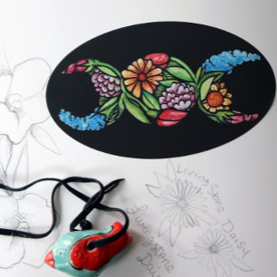 Triple Moon Symbol Bloom Oval Sticker