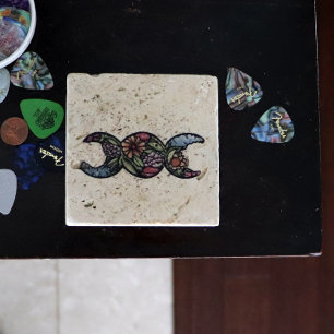 Triple Moon Symbol Bloom Stone Coaster