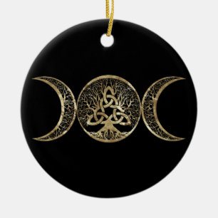 Triple Moon Tree of Life Triquetra Ceramic Ornament