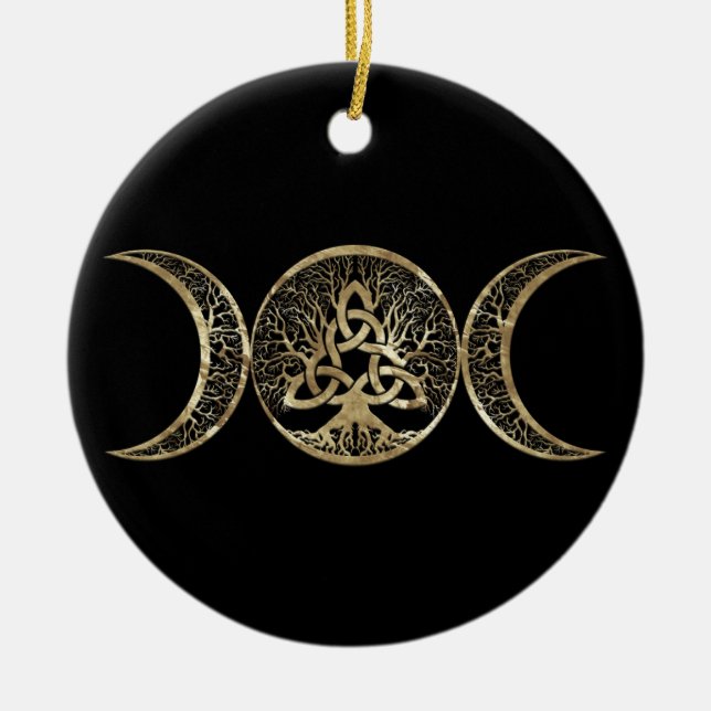 Triple Moon Tree of Life Triquetra Ceramic Ornament (Front)