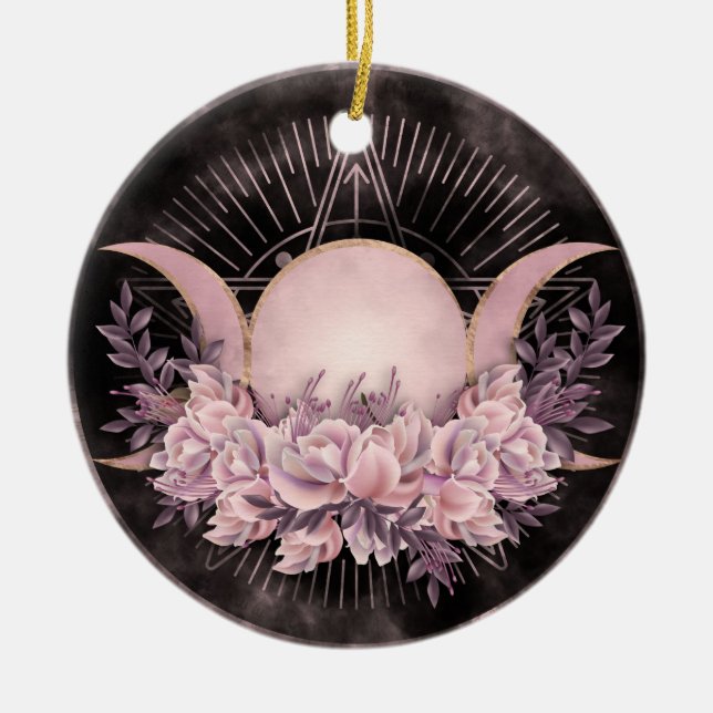 Triple Moon - Triple Goddess -Gentle Floral Ceramic Ornament (Front)