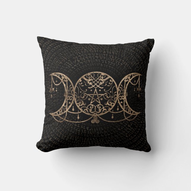 Triple Moon - Triple Goddess Gold and black Cushion (Front)