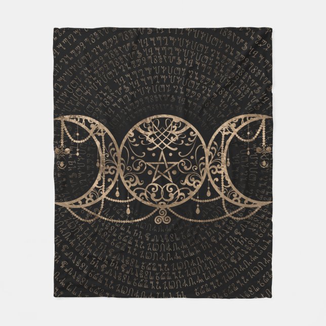 Triple Moon - Triple Goddess Gold and black Fleece Blanket (Front)