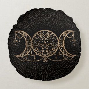 Triple Moon - Triple Goddess Gold and black Round Cushion