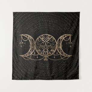 Triple Moon - Triple Goddess Gold and black Tapestry