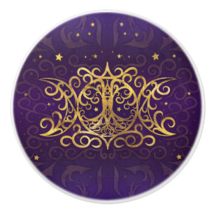 Triple Moon - Triple Goddess Gold and Purple Ceramic Knob