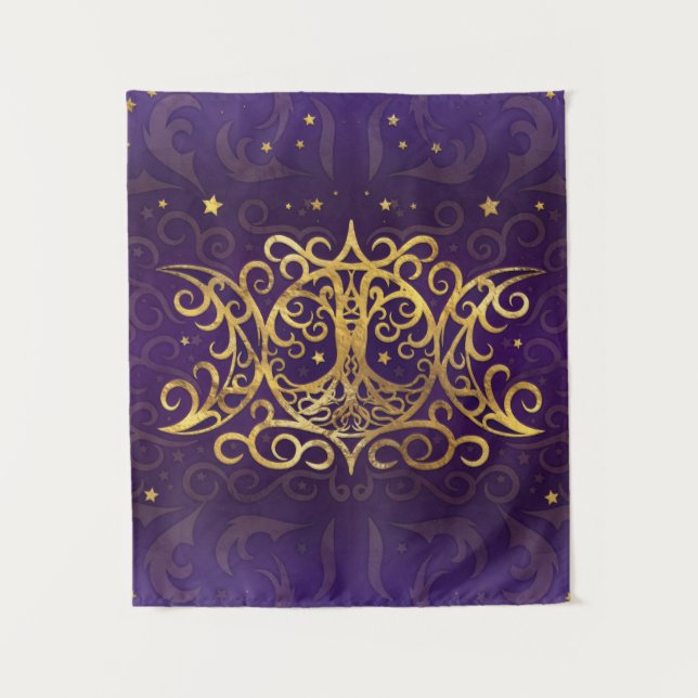 Triple Moon - Triple Goddess Gold and Purple Tapestry (Front)
