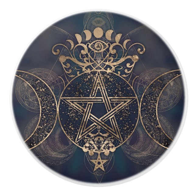 Triple Moon - Triple Goddess Gold and Purples Ceramic Knob (Front)