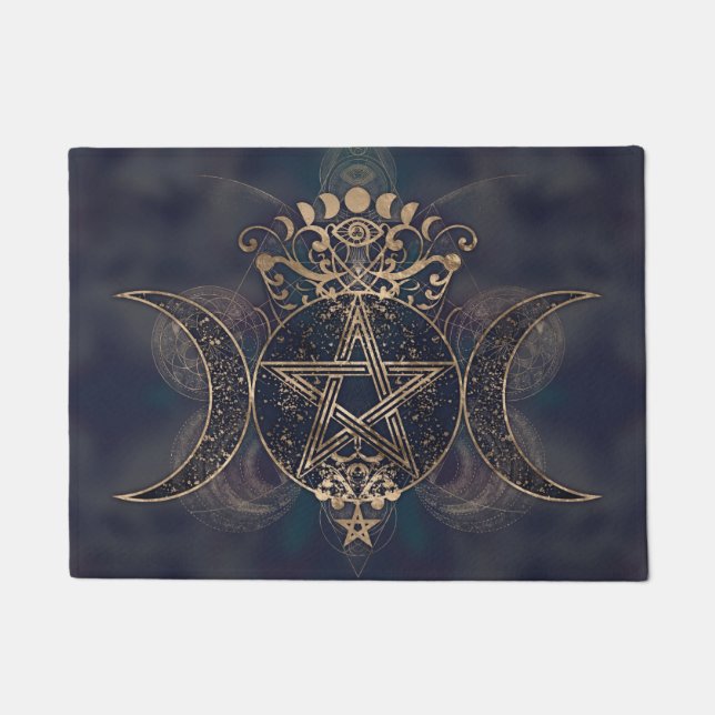 Triple Moon - Triple Goddess Gold and Purples Doormat (Front)