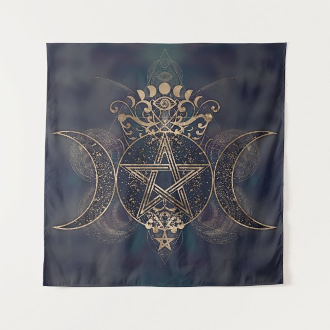 Triple Moon - Triple Goddess Gold and Purples Tapestry (Front)