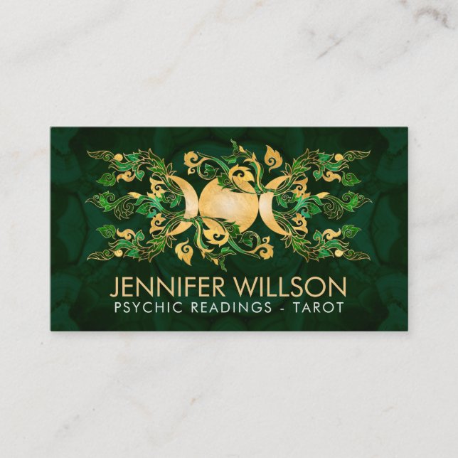 Triple Moon - Triple Goddess Malachite and Gold Business Card (Front)