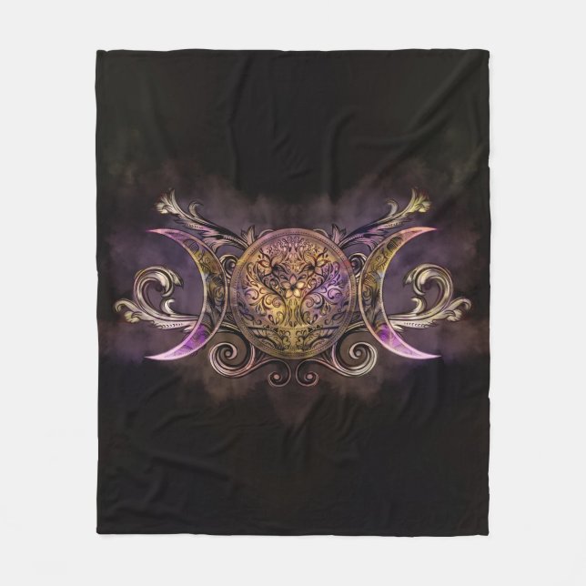 Triple Moon - Triple Goddess -Midnight shimmer Fleece Blanket (Front)