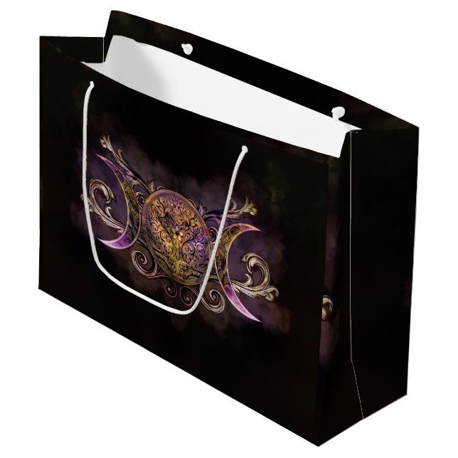 Triple Moon - Triple Goddess -Midnight shimmer Large Gift Bag (Front Angled)
