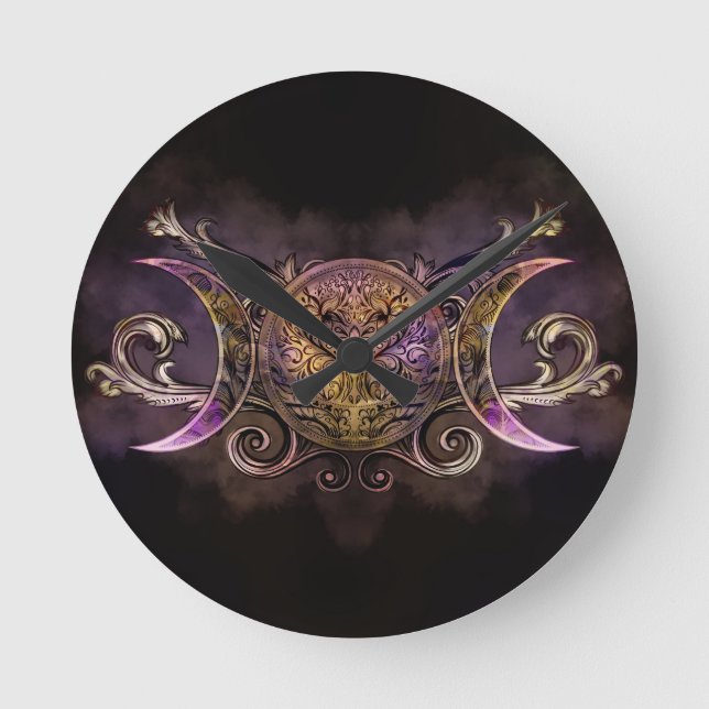 Triple Moon - Triple Goddess -Midnight shimmer Round Clock (Front)