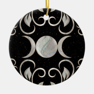 Triple Moon - Triple Goddess - Mother of Pearl Ceramic Ornament