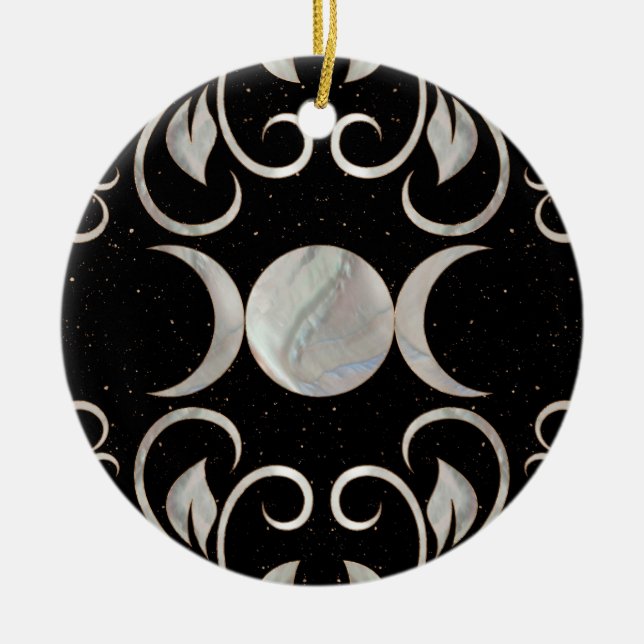 Triple Moon - Triple Goddess - Mother of Pearl Ceramic Ornament (Front)