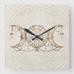 Triple Moon - Triple Goddess Pastel Gold Square Wall Clock
