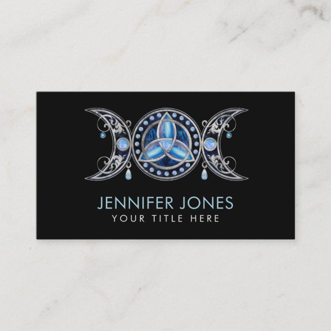 Triple Moon Triquetra Ornament with Moonstone Business Card (Front)