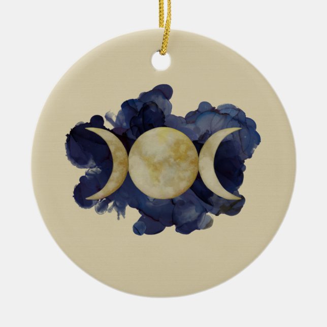 Triple Moon - Watercolor Ceramic Ornament (Front)