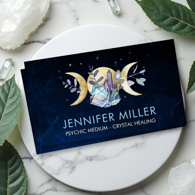 Triple Moon - Watercolor Crystals Business Card (Creator Uploaded)