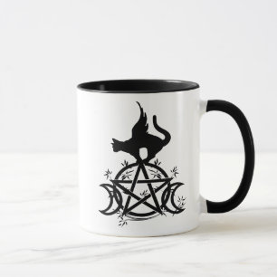 Triple Moon Wicca Pentacle Black Cat Mug Witch