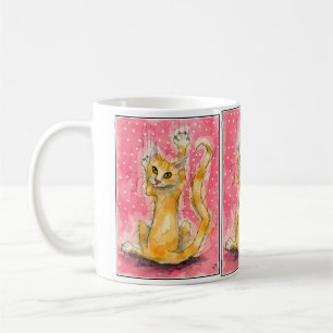 Triple orange cat on pink polka-dot mug
