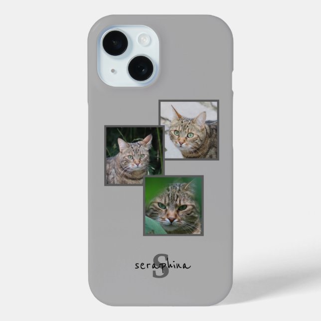 Triple Pet Portrait Phone Case with Custom Name (Back)