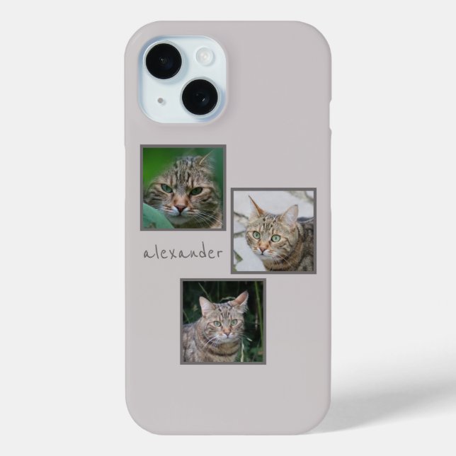 Triple Pet Portrait Phone Case with Custom Name (Back)