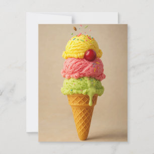 Triple Scoop Delight – Ice Cream Cone Postcard