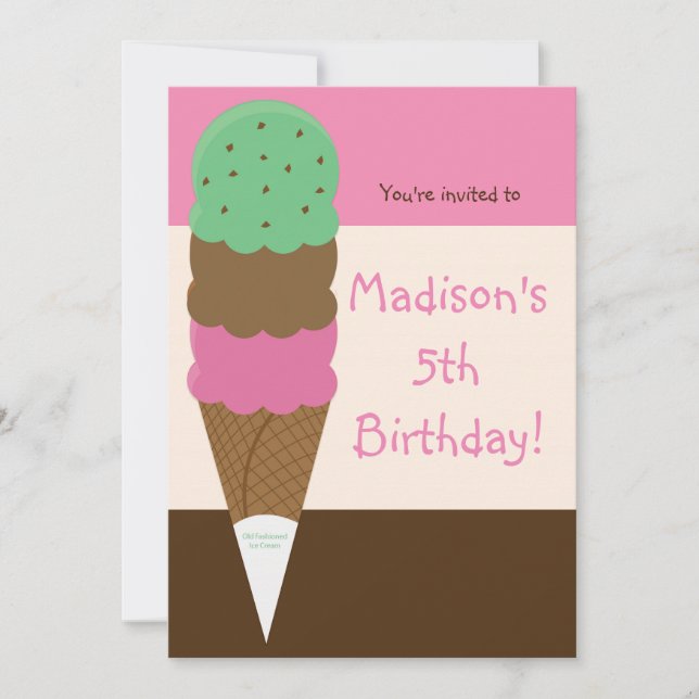 Triple Scoop Ice Cream Birthday Party Invitation (Front)