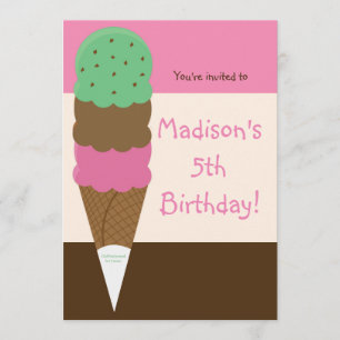 Triple Scoop Ice Cream Birthday Party Invitation