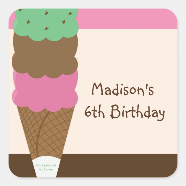 Triple Scoop Ice Cream Birthday Party Sticker (Front)
