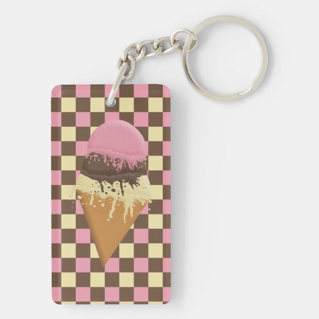 Triple-Scoop Ice Cream Cone Keychain Rectangular (Back)