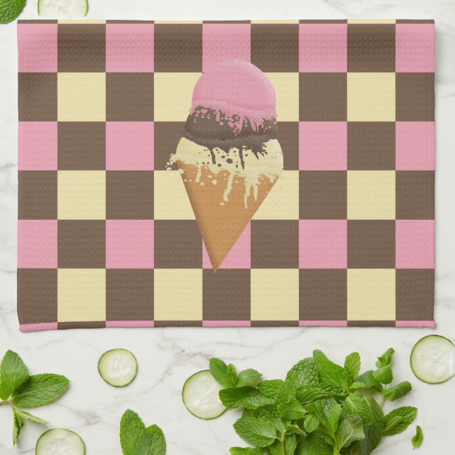 Triple-Scoop Ice Cream Cone Kitchen Towels (Folded)