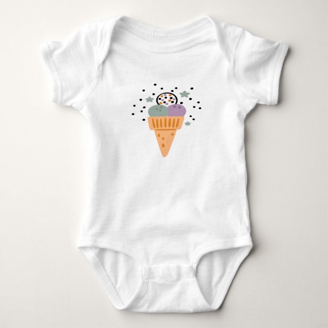 Triple Scoop Rainbow Ice Cream Baby Bodysuit (Front)