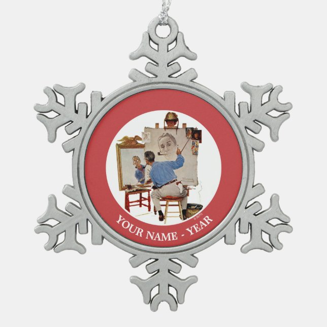 Triple Self-Portrait Snowflake Pewter Christmas Ornament (Front)