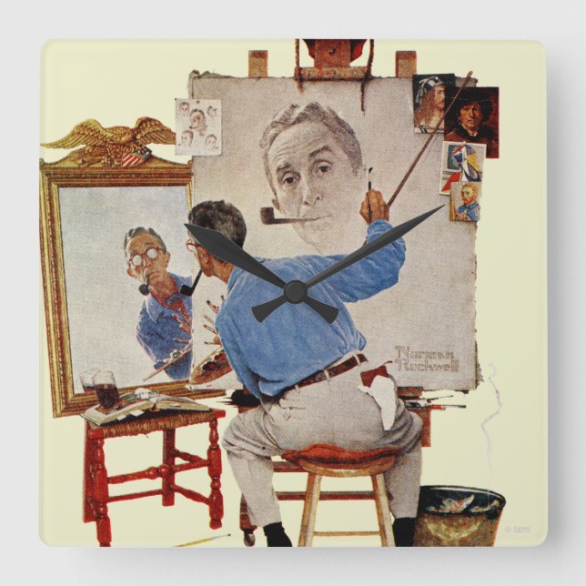 Triple Self-Portrait Square Wall Clock (Front)