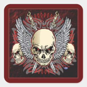 triple skulls of death design richard legarreta square sticker