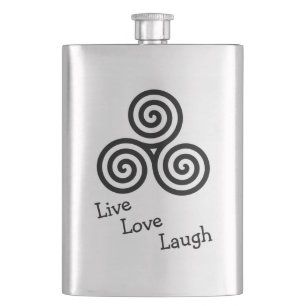 Triple spiral Live Love Laugh Black Hip Flask