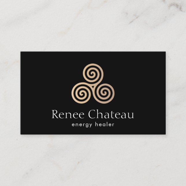 Triple Spiral or Celtic Triskele Symbol Black Business Card (Front)