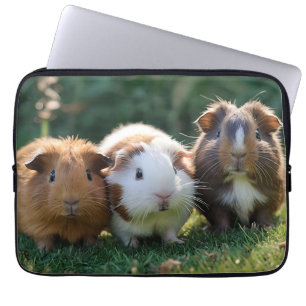 "Triple Squeak: Trio of Adorable Baby Guinea Pigs Laptop Sleeve