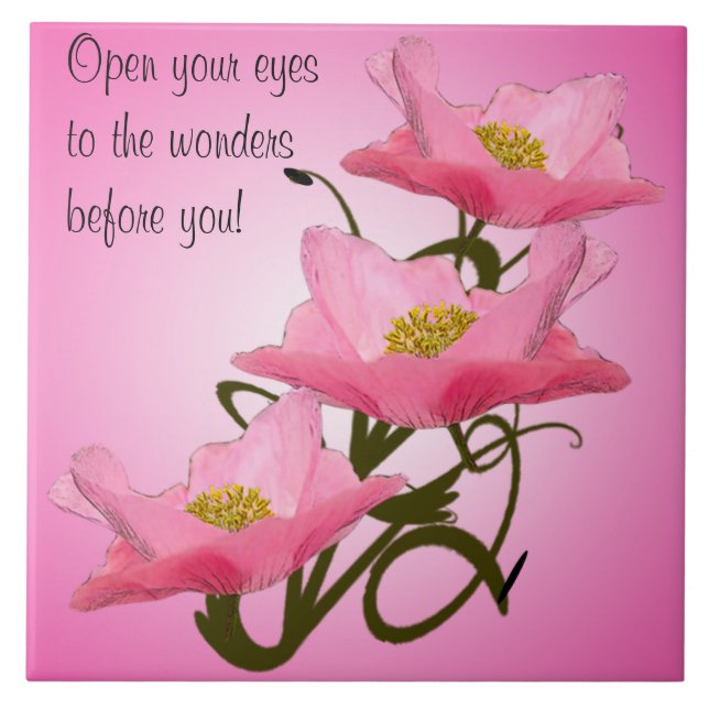 Triple Stack Pretty Pink Poppies Close Up Tile (Front)